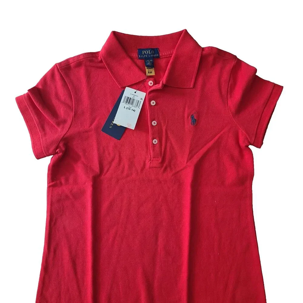 Polo Ralph Lauren Girl Polo Pony Stretch Mesh Red Dress Tropical Sz L 12-14 New